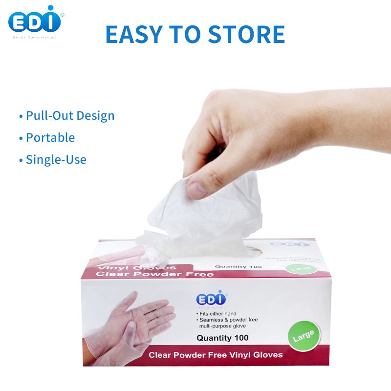 EDI Disposable Vinyl Gloves (Clear) - Powder-Free, Latex-Free (100, X-Large) - Image 5